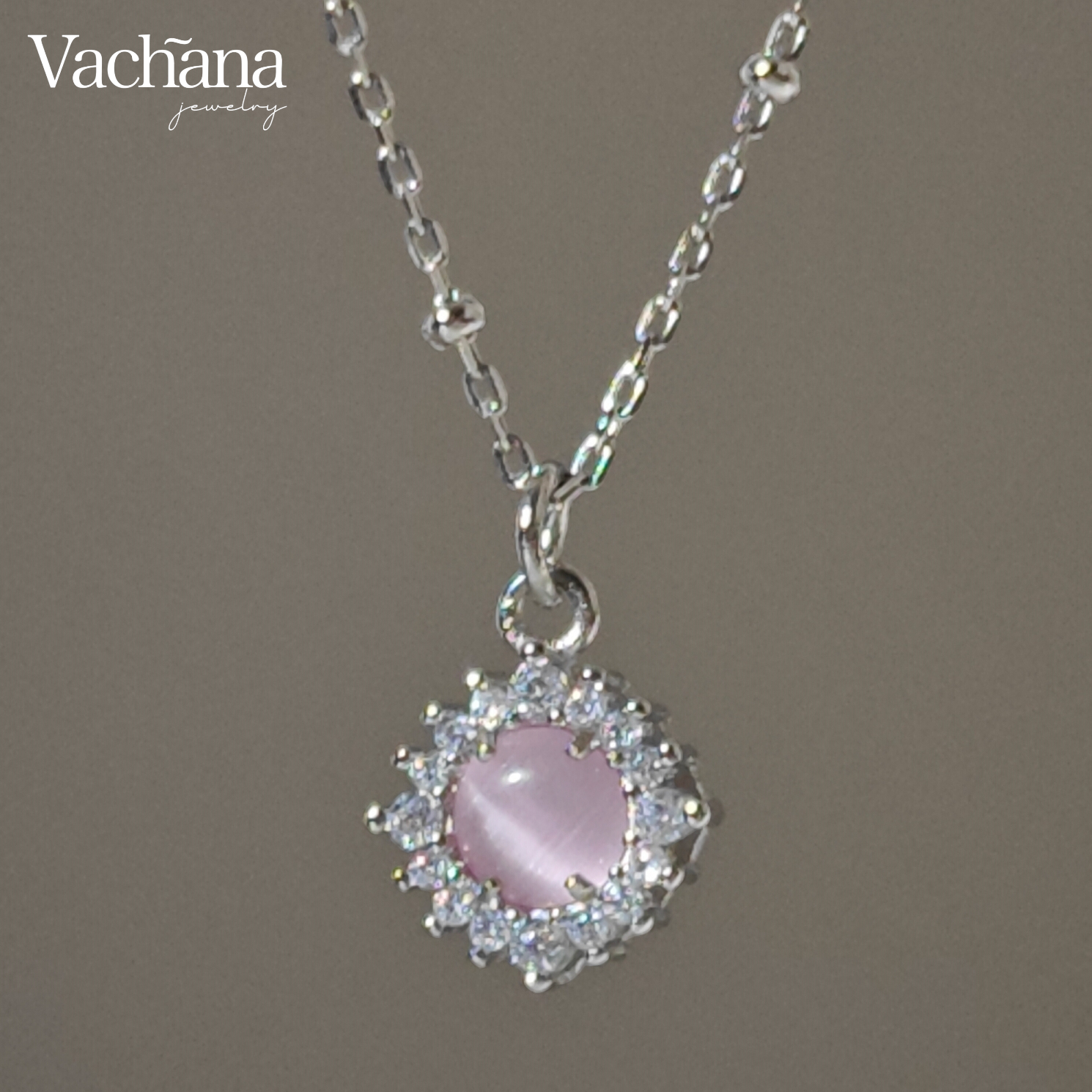 Sterling Silver Pink Opal Shimmering Necklace