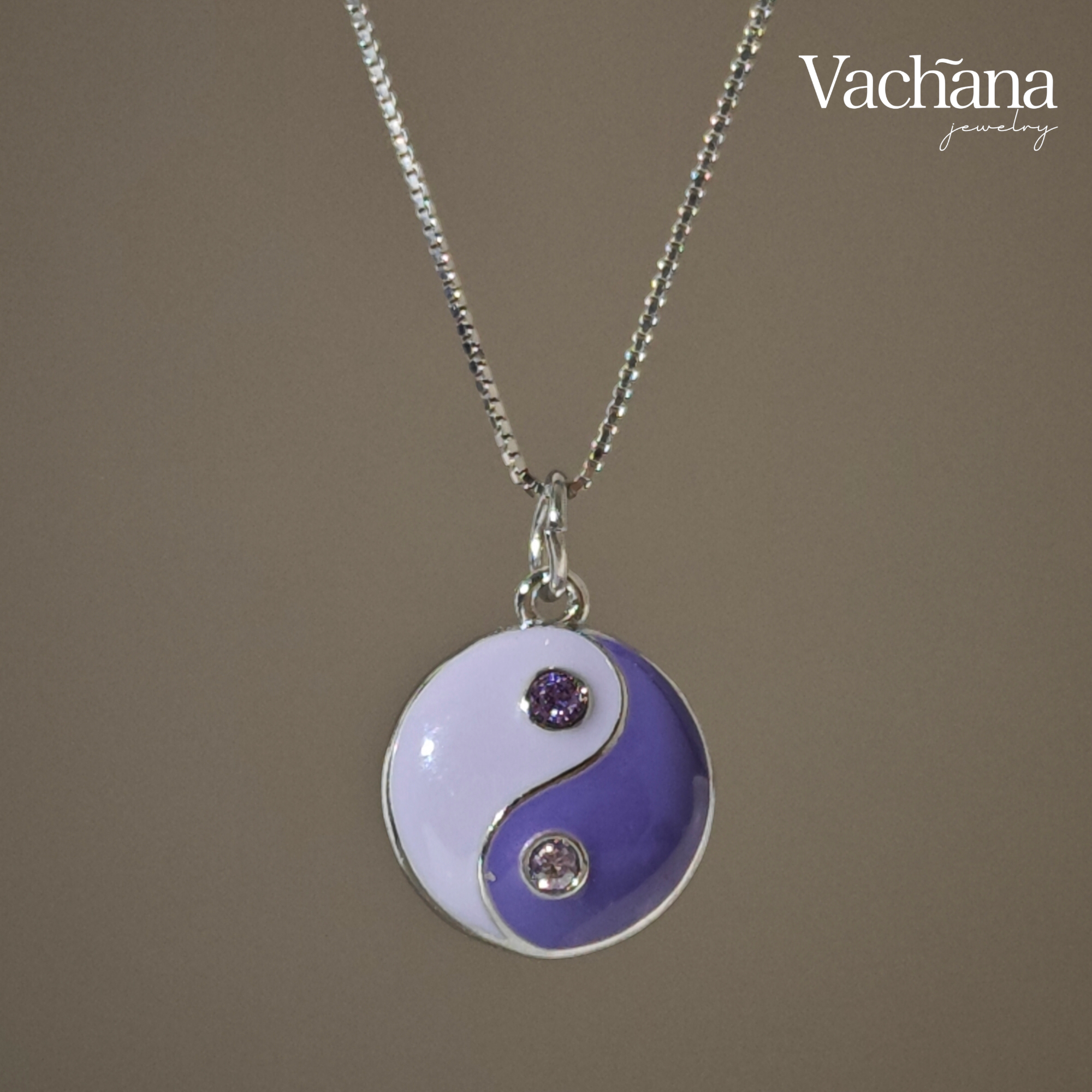 Purple Yin Yang 925 Sterling Silver Enamel Pendant Necklace