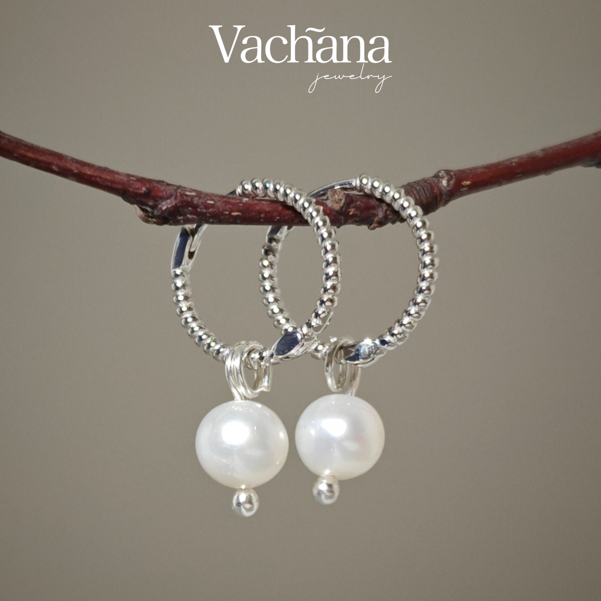 Silver Natural Pearl Twisted Huggie Hoop Earrings