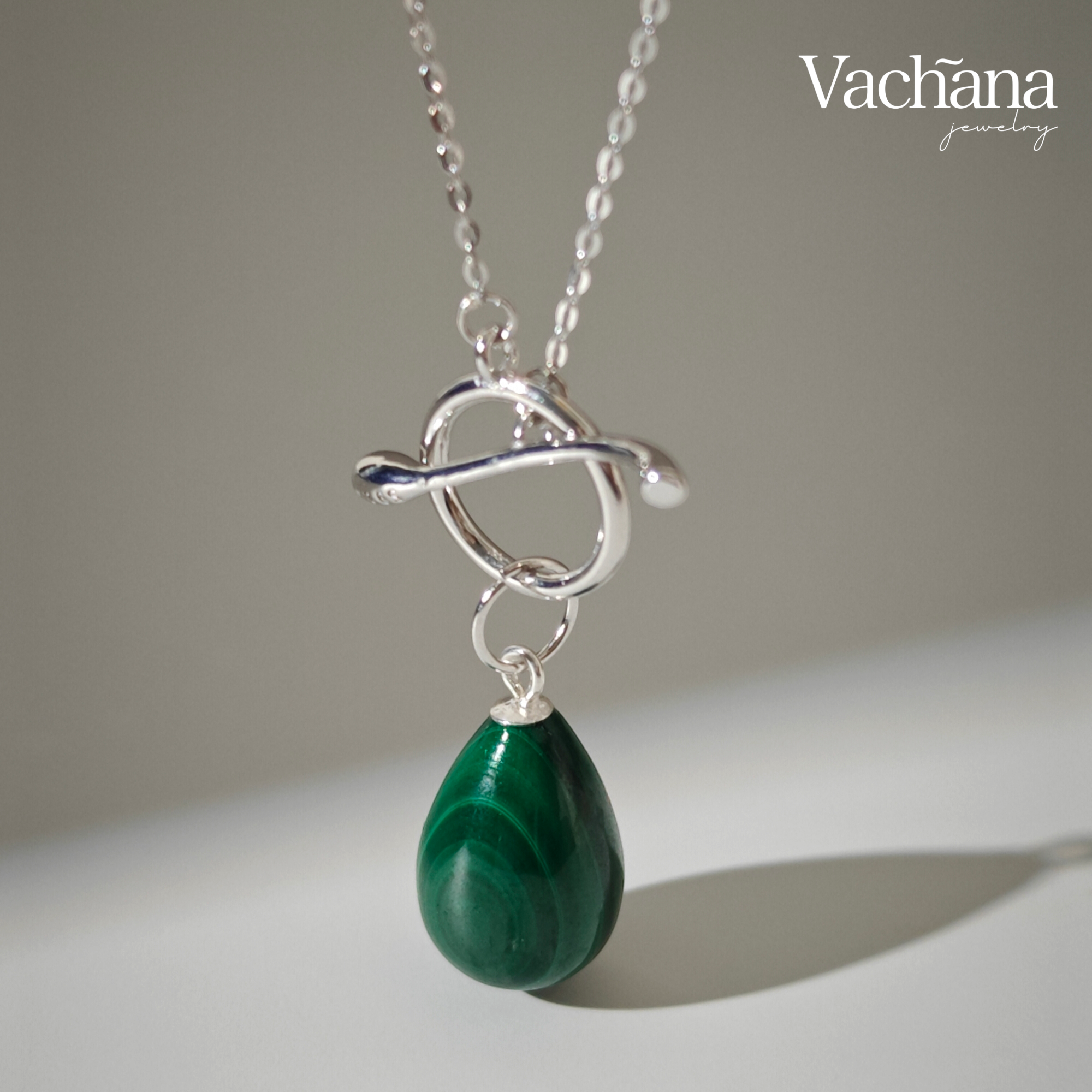Teardrop Natural Malachite T-Bar 925 Silver Toggle Necklace