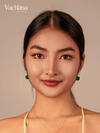 Vachana - Green Jade Myanmar Flower Sterling Silver 925 Dangle Earrings