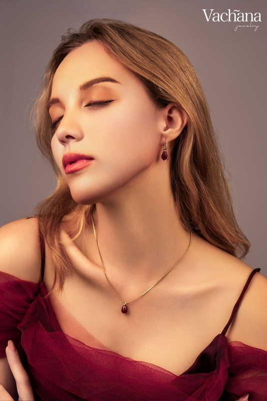 Vachana - Red Agate Faceted Pomegranate Seed Necklace and Earrings Sets