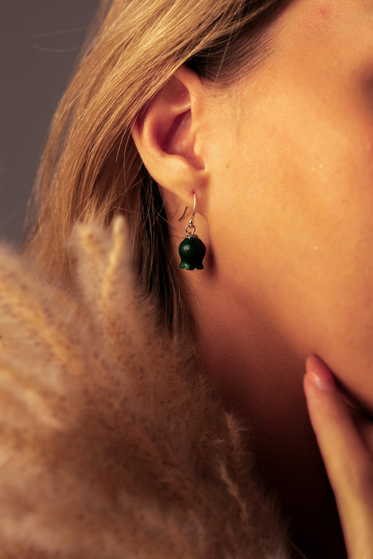 Vachana - Elegant Green Jade Lily Sterling Silver Earrings