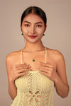 Vachana - Green Jade Myanmar Flower Sterling Silver Necklace & Earrings Set