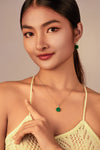 Vachana - Green Jade Myanmar Flower Sterling Silver Necklace & Earrings Set