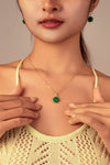 Vachana - Green Jade Myanmar Flower Sterling Silver 925 Pendant Necklace