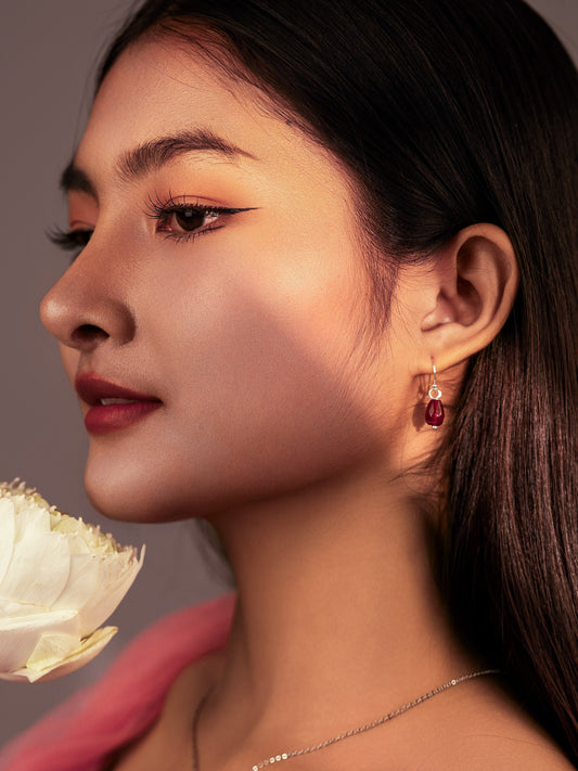 Red Agate Faceted Pomegranate Seed Earrings (Sterling Silver)