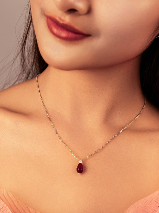 Red Agate Faceted Pomegranate Seed Necklace (Sterling Silver)